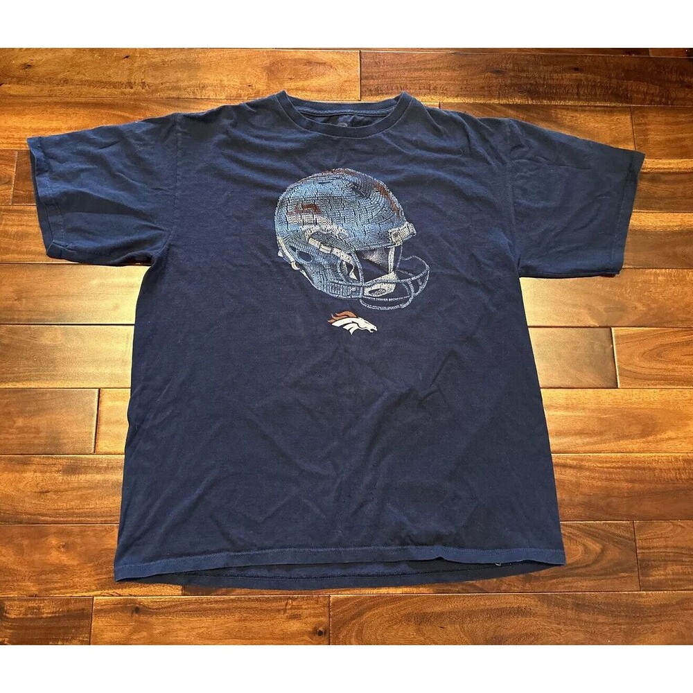 Denver Broncos Tshirt Helmet Logo T Shirt 2010 Blue NFL Football Size Large L